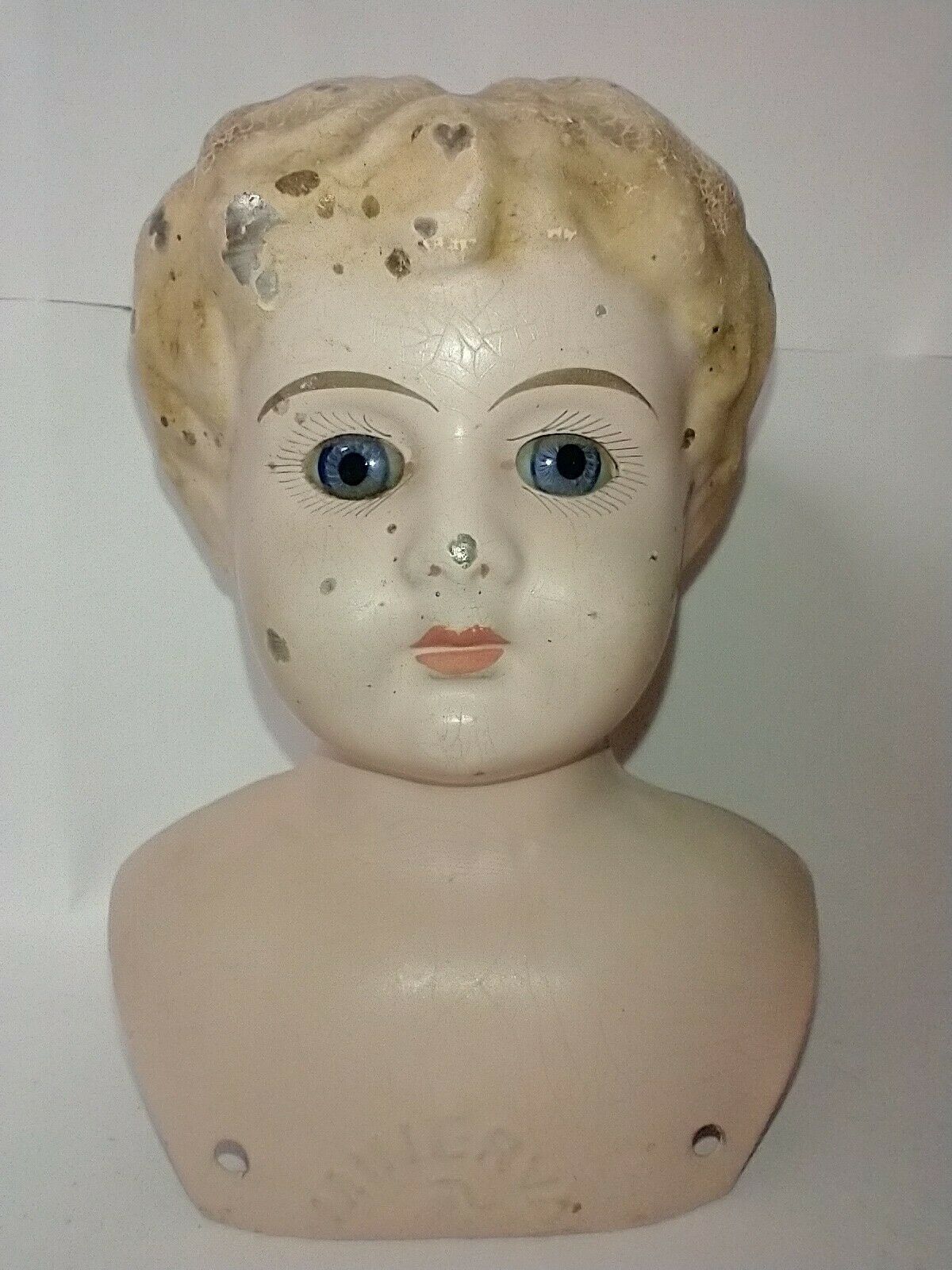 Antique Tin Metal Doll Head Germany Minerva Number 3 Vintage Doll Bust 4” Tall