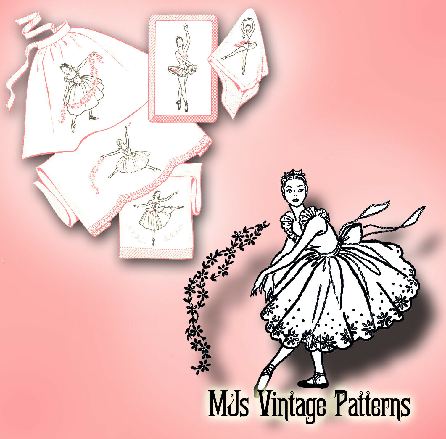 Vintage Embroidery Pattern ~ Ballerina, Ballet, Dance