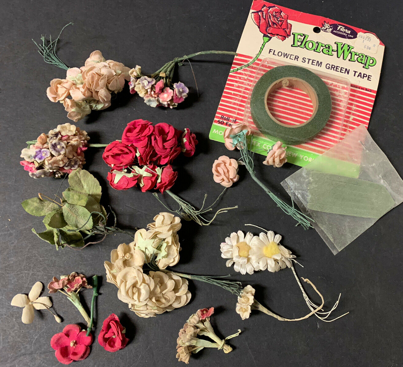 1950s Millinery Flowers Leaves On Wires Mixed Vintage Lot For Crafts Some Nos