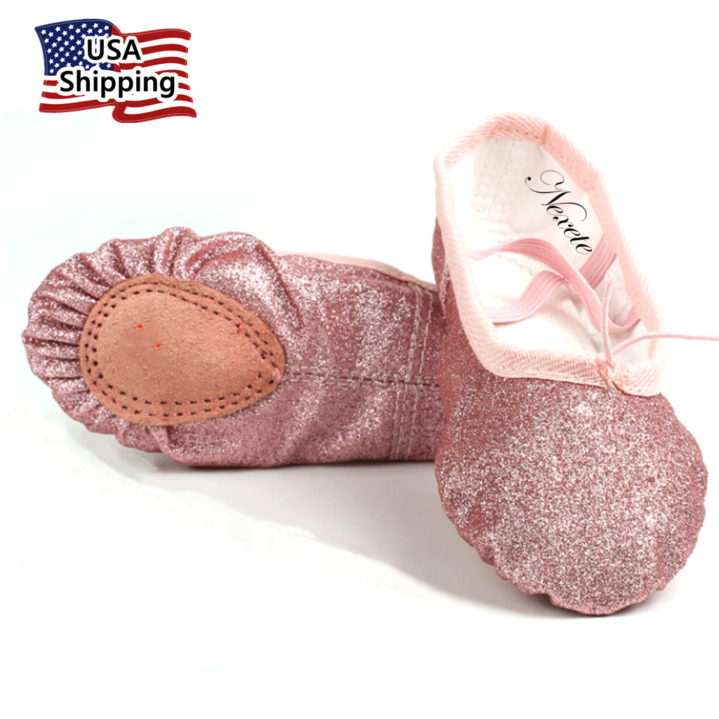 Nexete Ballet Dance Shoes Slippers Split-sole Flats In Rose Gold Silver Pink ...