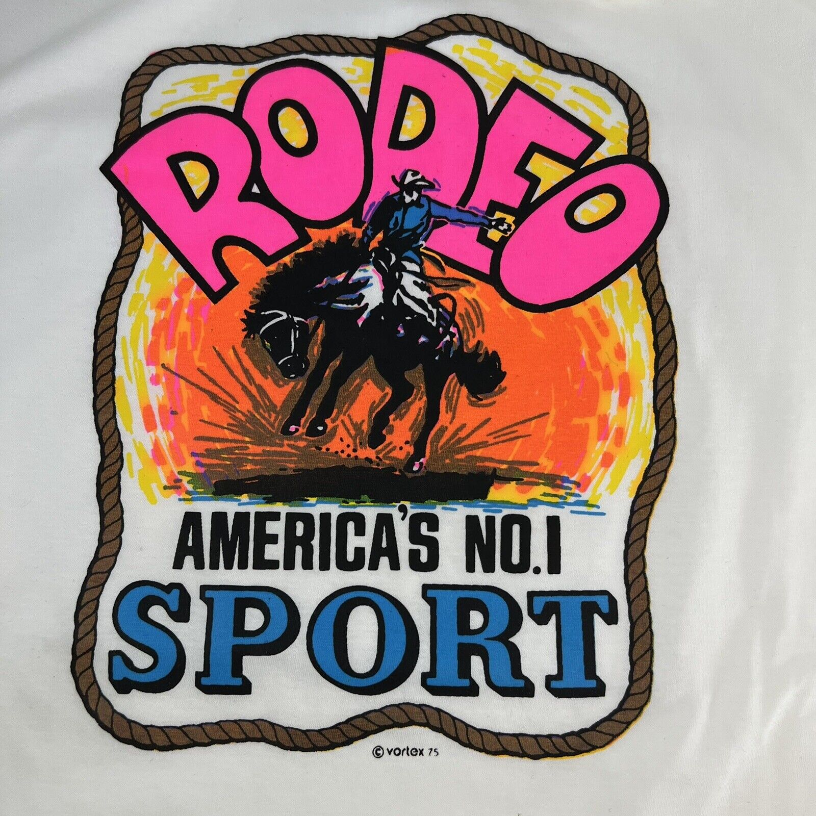 Vtg 70s Rodeo America's No 1 Sport Bright Colorful Shirt Thermal Heat Transfer