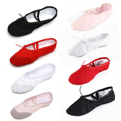 Children Adult Canvas Split Sole Ballet Dance Shoes Pointe Slippers Size 24-45