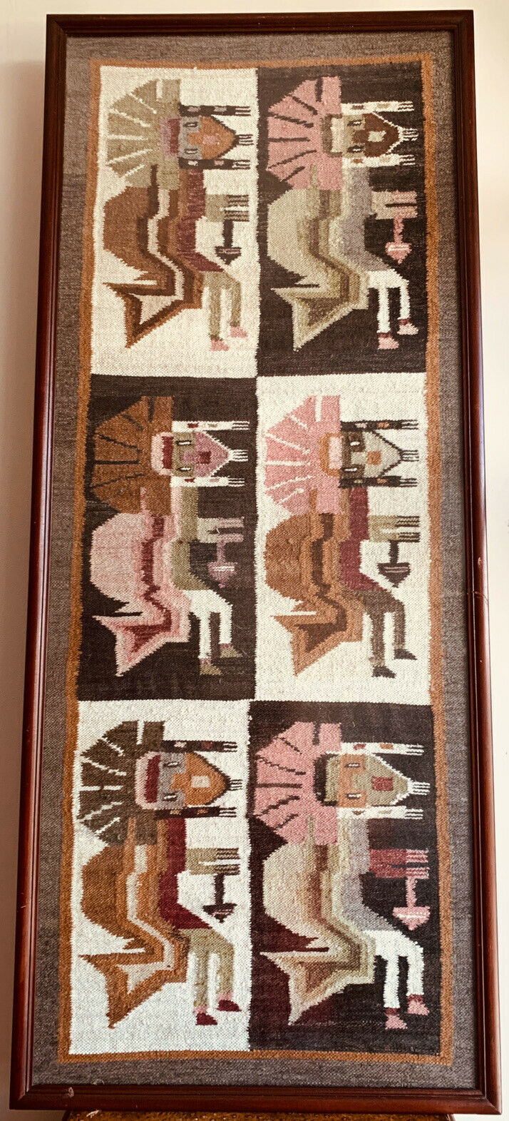 Large Navajo/ Mexico? Framed Wool Rug Blanket Native American Indian Tapestry