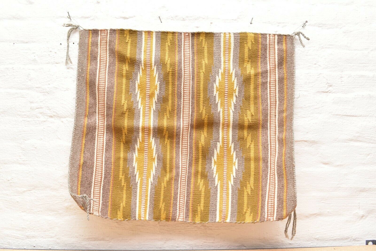 Vtg Navajo Blanket Rug Native American Indian Atq Wide Ruins 26"x23" Textile