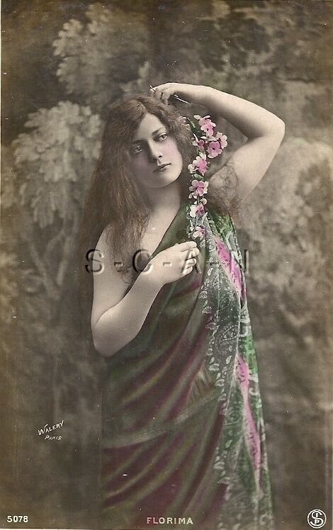 Org 1906-17 French Rppc- Actress- Florima- Cabaret Costume- Long Hair- Pm 1906