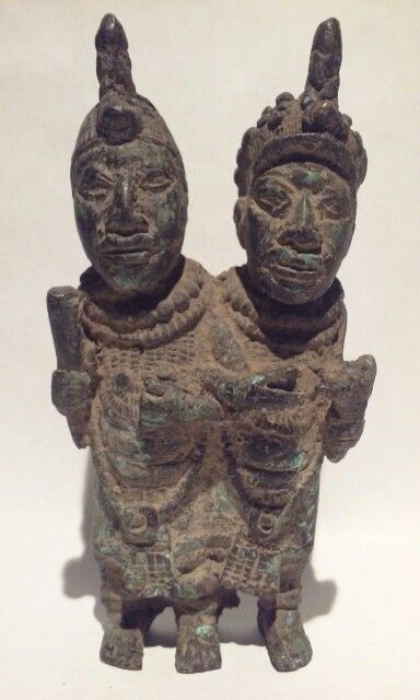 Antique Benin Cast Bronze Sculpture Of A Royal Couple Sale