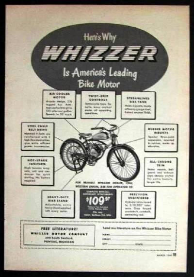 1949 Whizzer Bike Motor Engine Ad *america's Leading Motor Bike Here's Why*