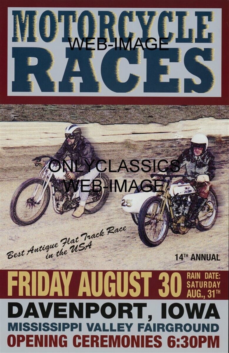 Vintage Motorcycle Racing 12x18 Poster Flat Track Sidecar Races At Fairgrounds