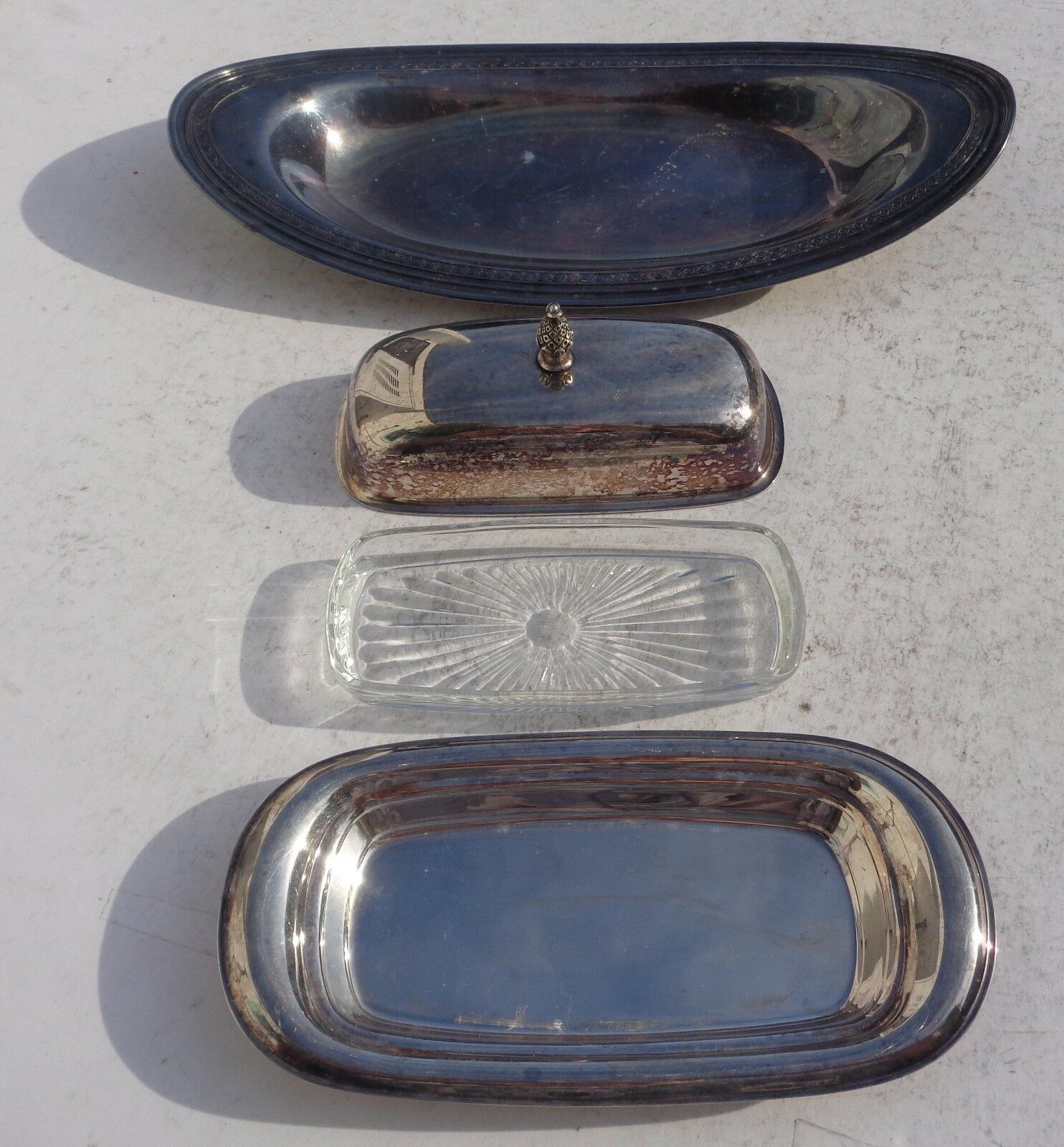 Bread Tray And Covered Butter Dish Set W Glass Rogers Amsterdam Silverplate
