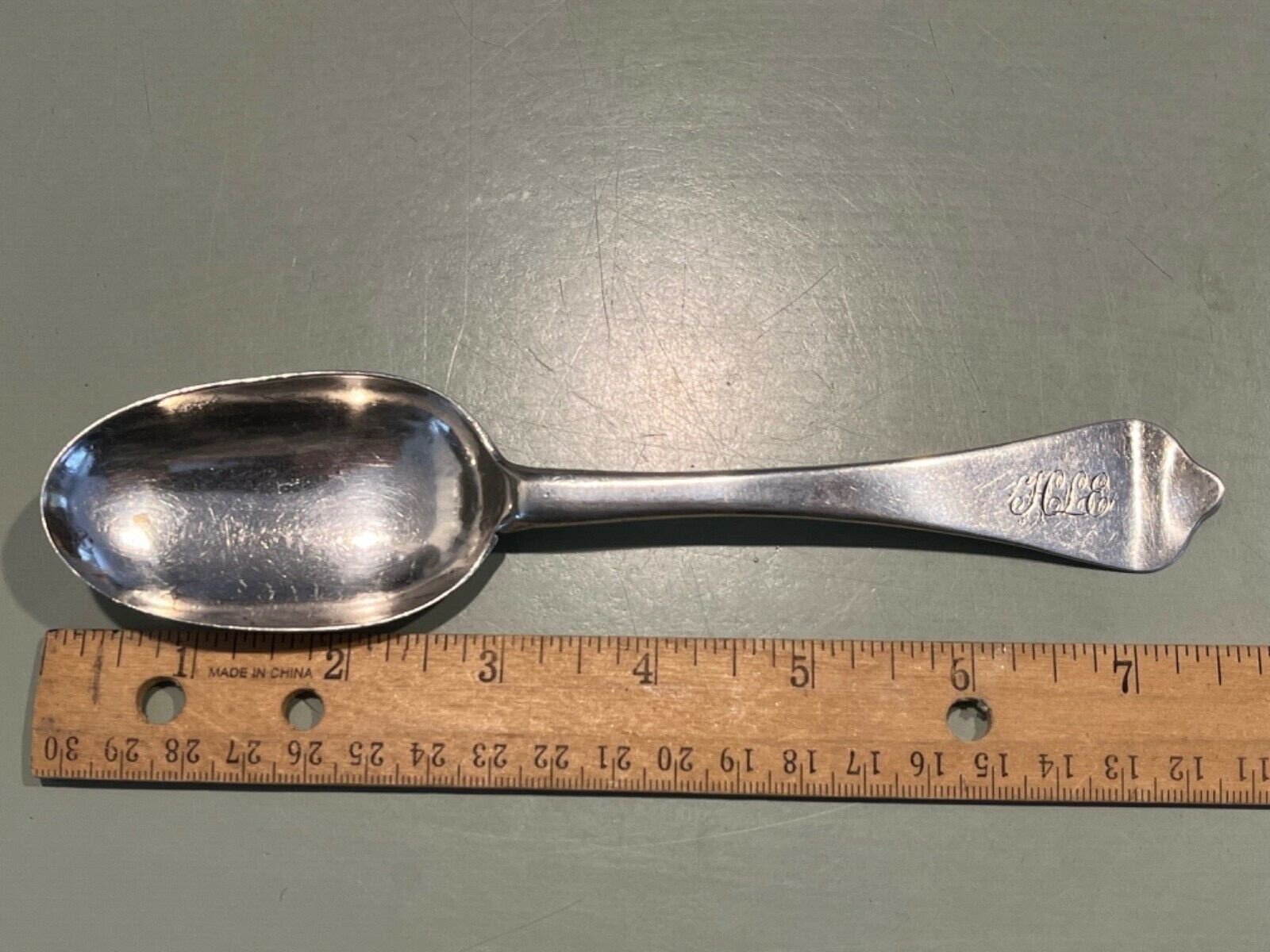 C1750 Dutch Silver Dog Nose Rat Tail Serving Spoon Tablespoon 18th Century 7.5”