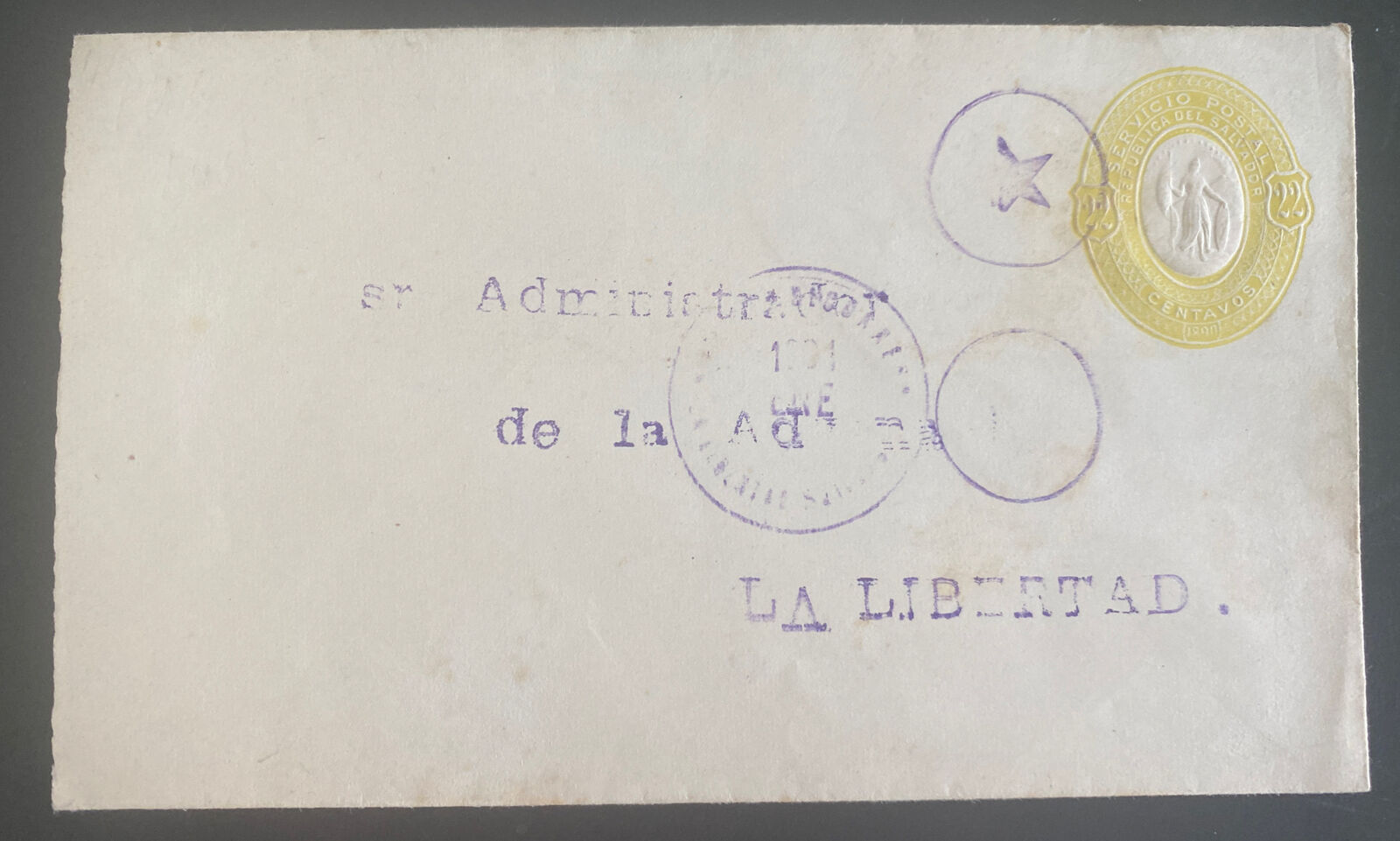 1891 San Salvador Salvador Postal Stationery Cover To La Libertad