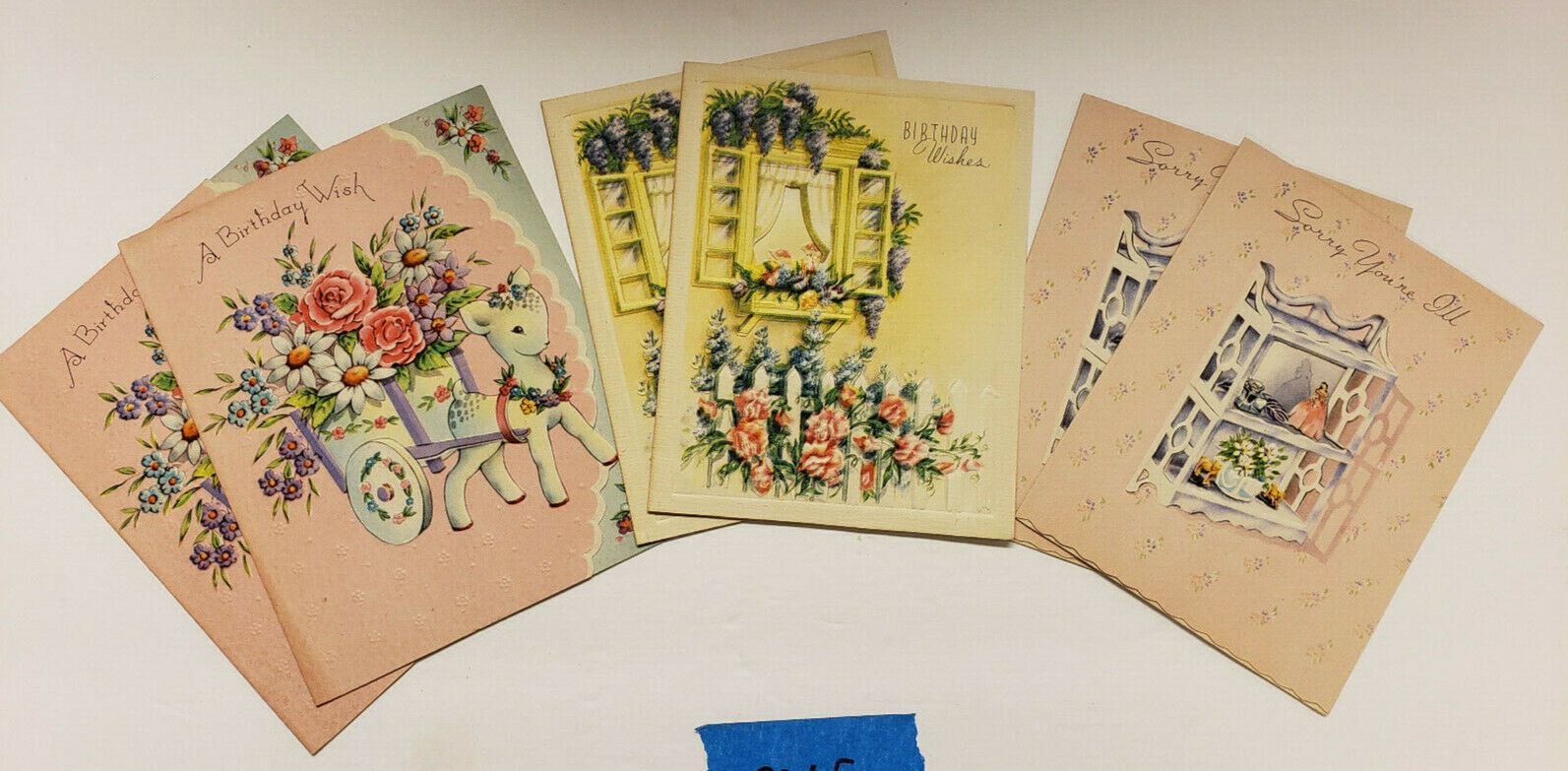 Vintage Greeting Card Lot, 6 Cards - 3 Pairs, 1940-50s, (pa65)nos