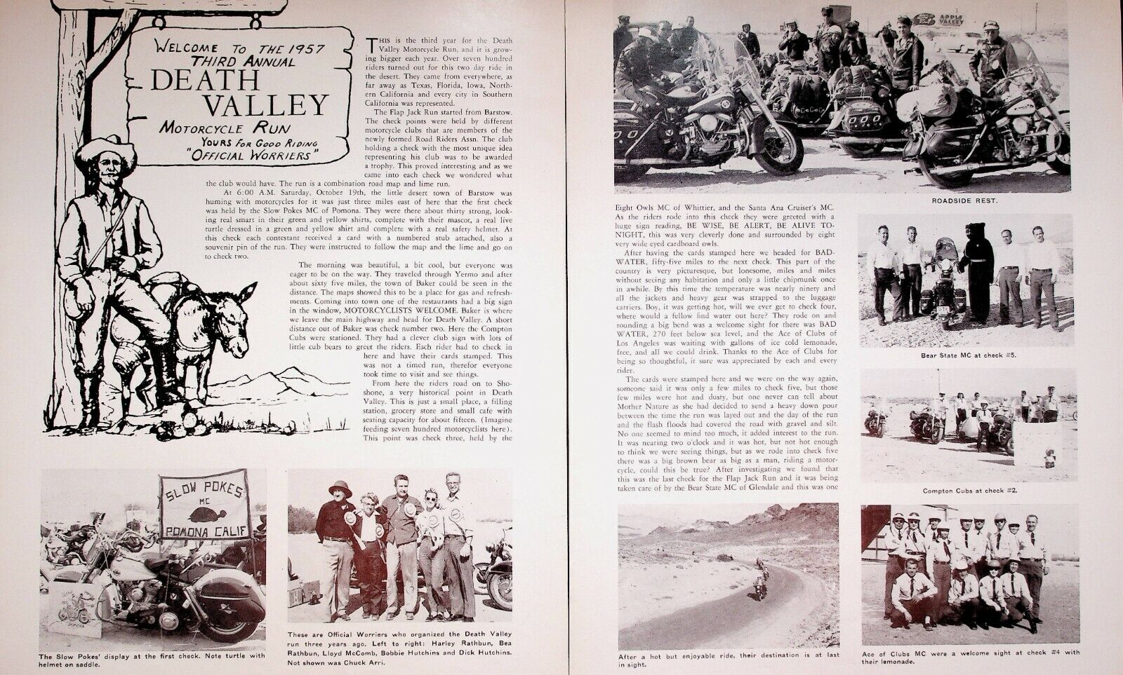1957 Death Valley Motorcycle Run 3rd Annual - 4-page Vintage Article