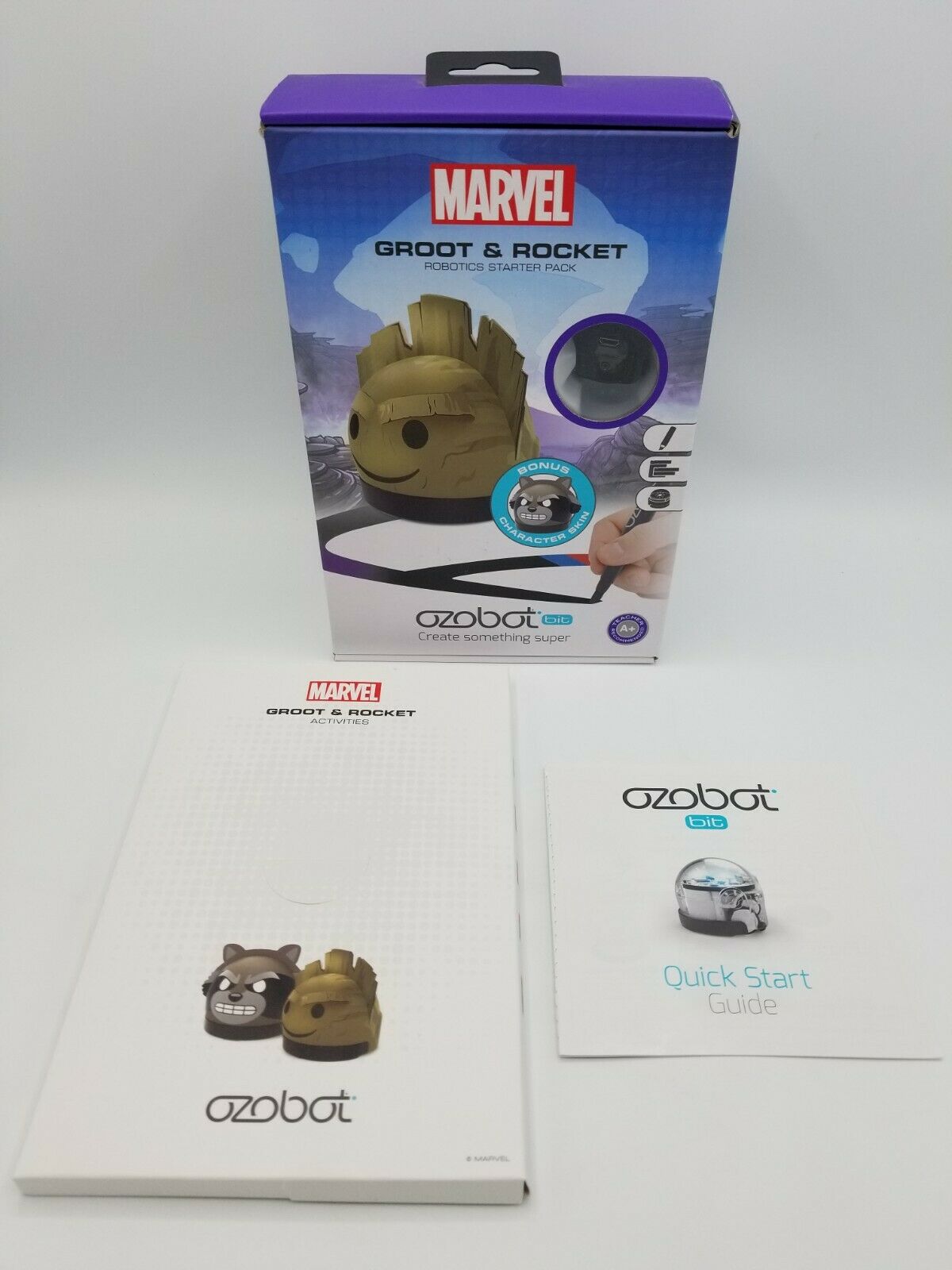 Ozobot Bit Coding Robot Starter Kit Marvel Guardians Of Galaxy Groot Rocket Open