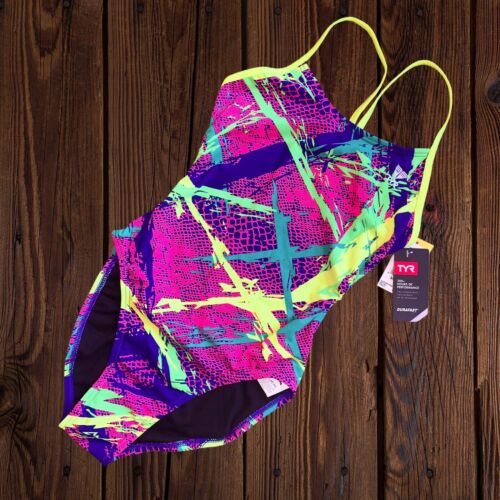 Tyr Competitive 1 Piece Swimsuit Neon Colors Backless Sz 32 Brand New!