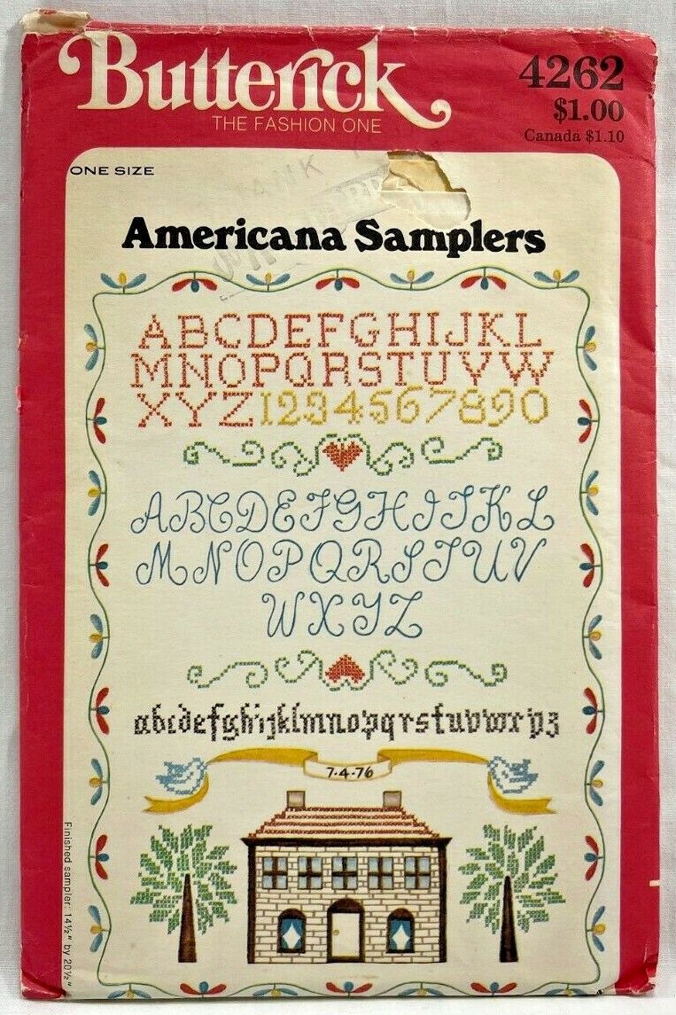 1976 Butterick Transfer Pattern Americana Samplers 2 Designs Bicentennial 8594
