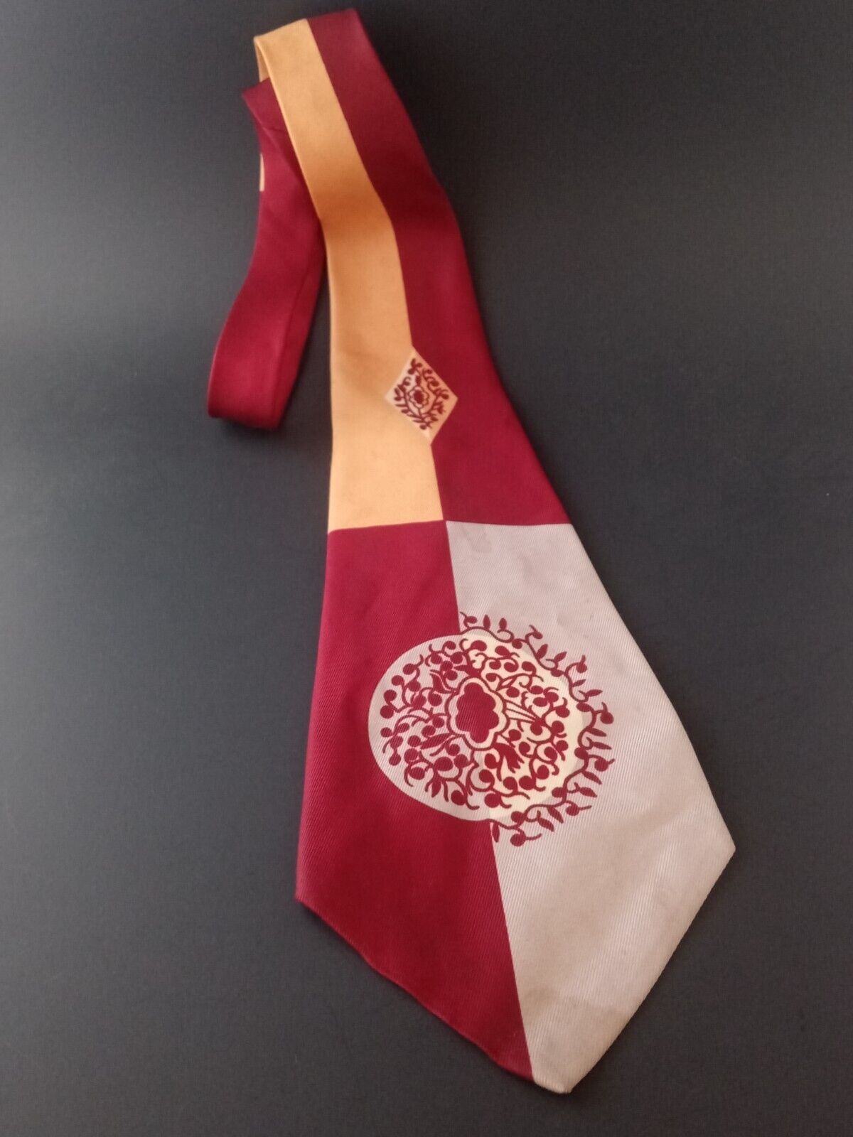 Vintage Neck Tie By Bishop's Geometric Red Gold Silver 1950's Cravat