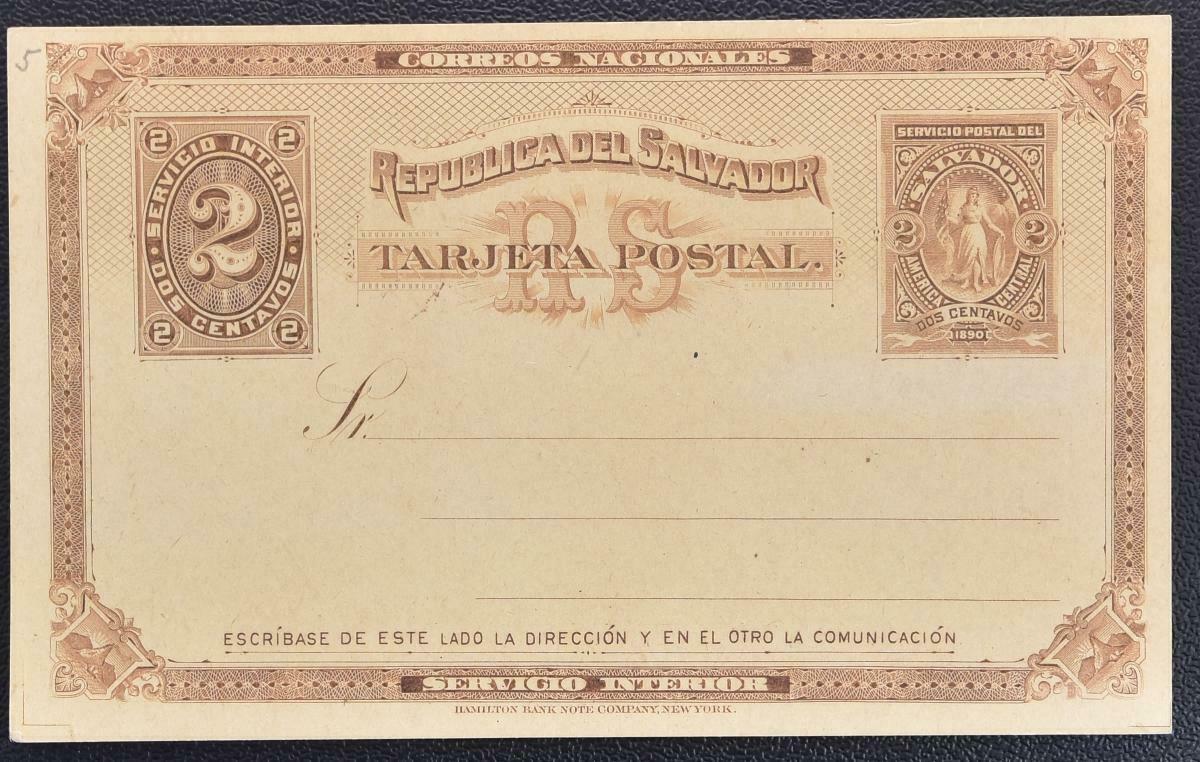 El Salvador 1883 Nice Mint 2 Cent Lady/cypher Stationery Postal Card Psc Look