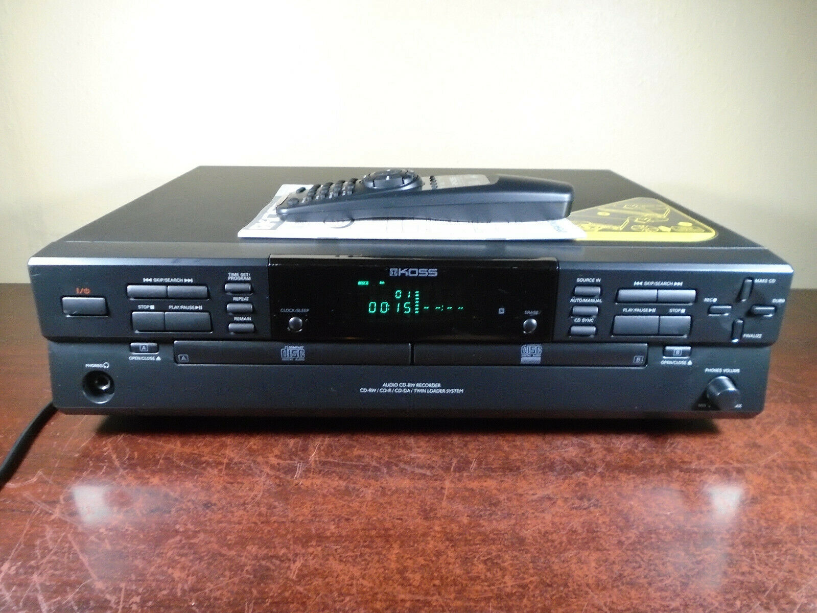 Koss Cdr200 Dual Tray Audio Cd-rw Compact Disc Recorder Player W/remote *works*