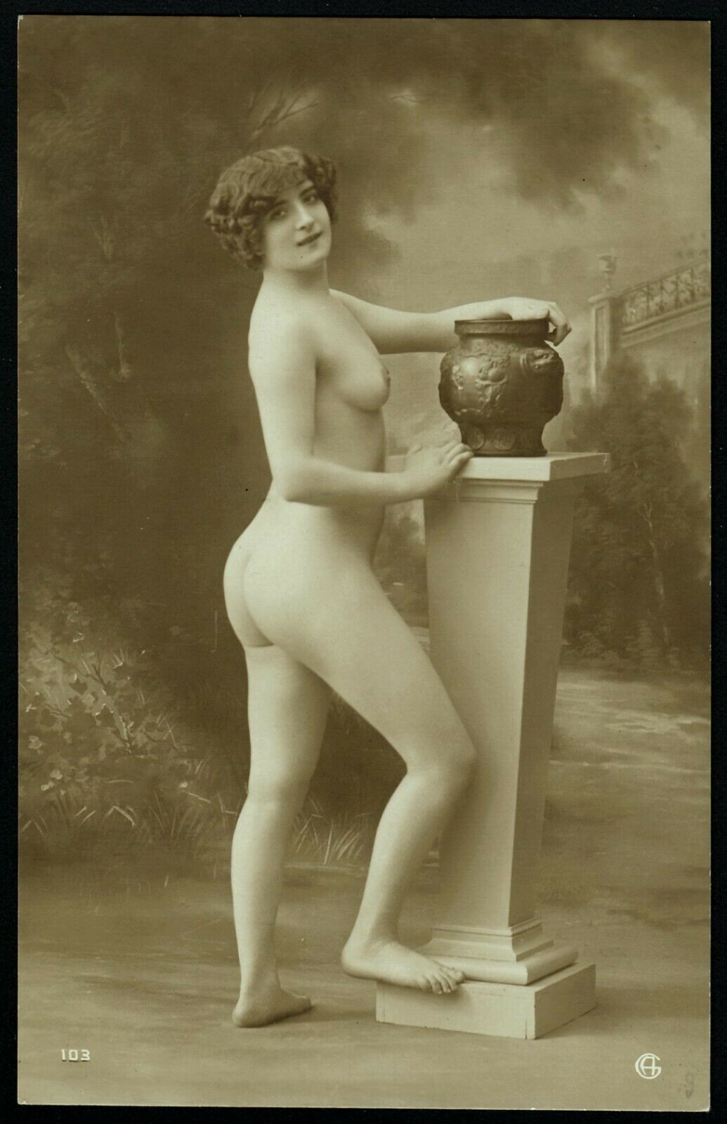 Original 1910 French Postcard Photo Delicate Nude Girl Jean Agelou