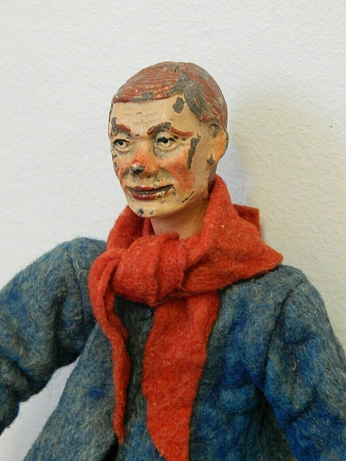 Antique Swiss 1920  Bucherer  7.5" Jointed Metal Man Clown Doll W/felt Clothes