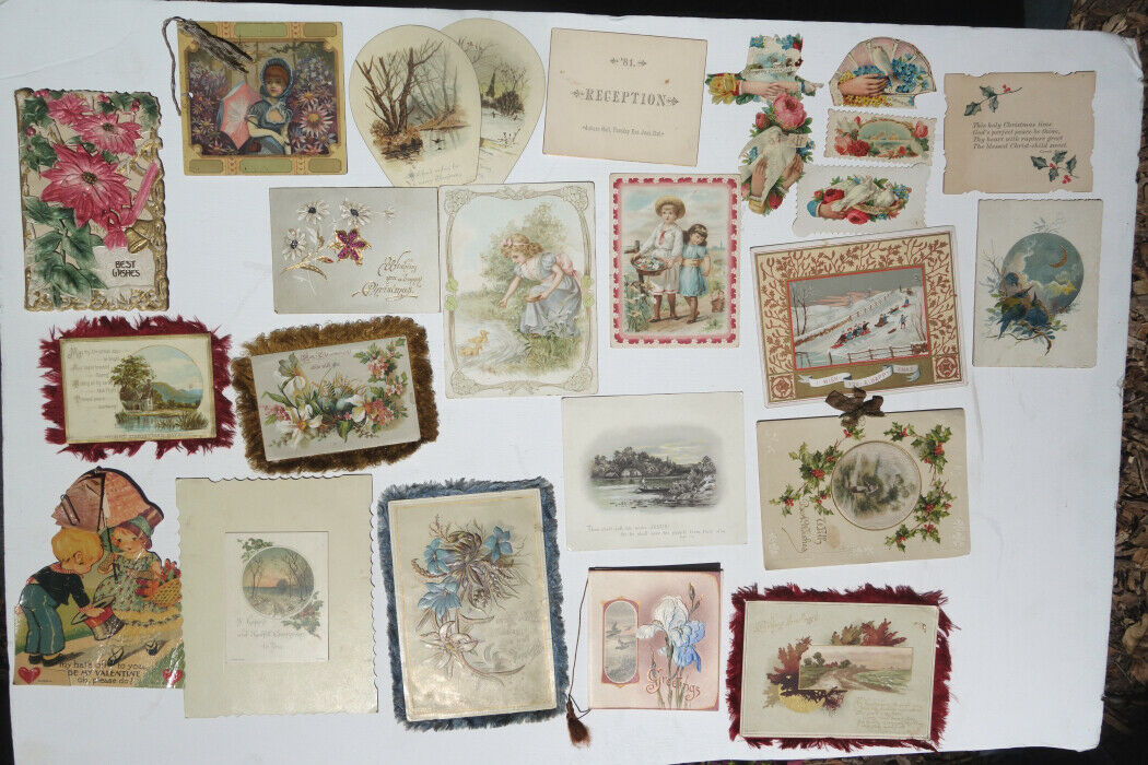 Big Lot Of Early 1900s Greeting Cards, Christmas, New Years, Valentines, School