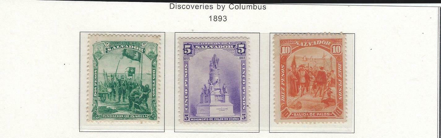 El Salvador. 1893. Discoveries By Columbus.  3 X Stamps.  M.n.h.