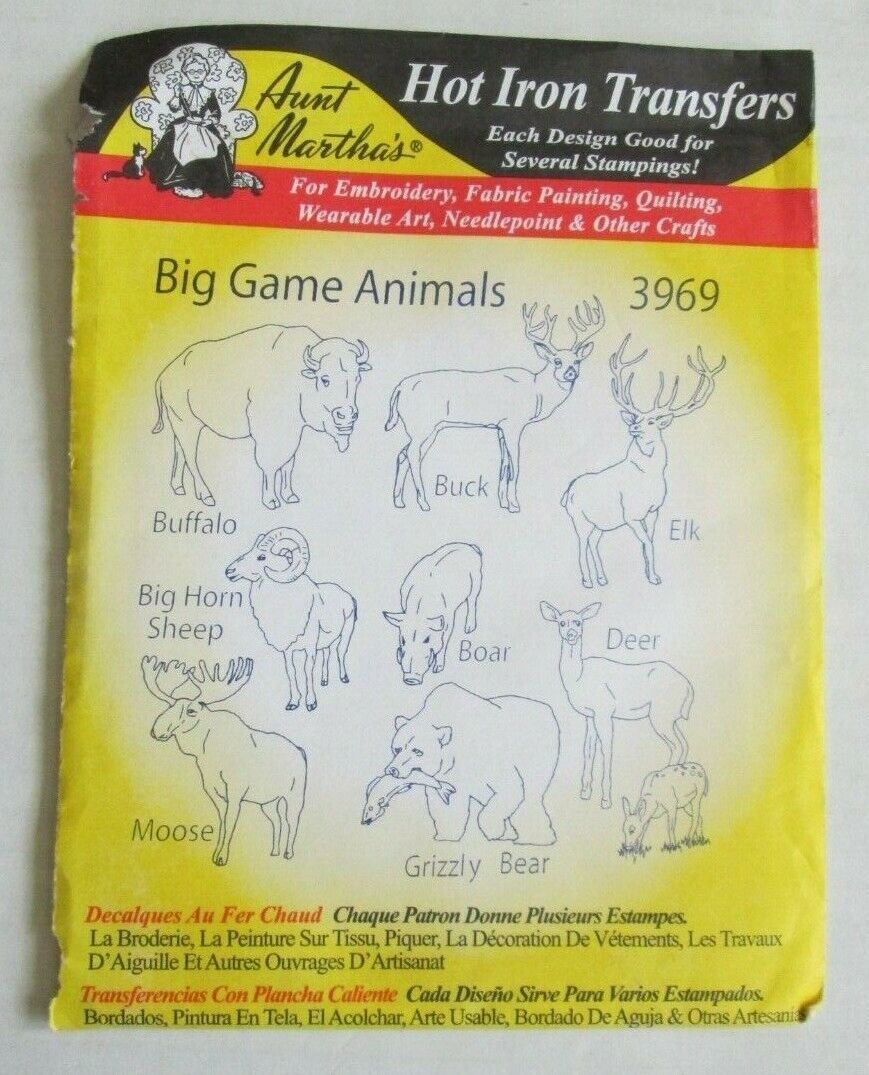 Vintage Aunt Martha's Hot Iron Repeat Transfer Pattern-#3969-big Game Animals