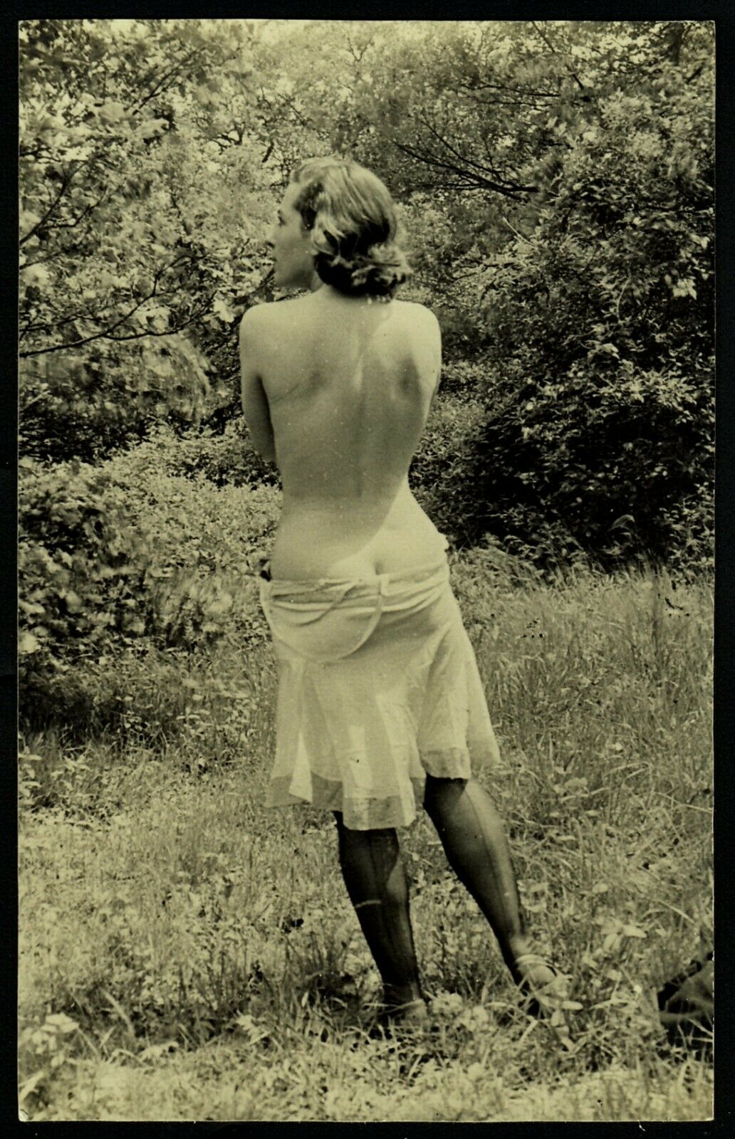 Original 1920 French Postcard Photo Nude Girl  Rear View Lingerie Biederer