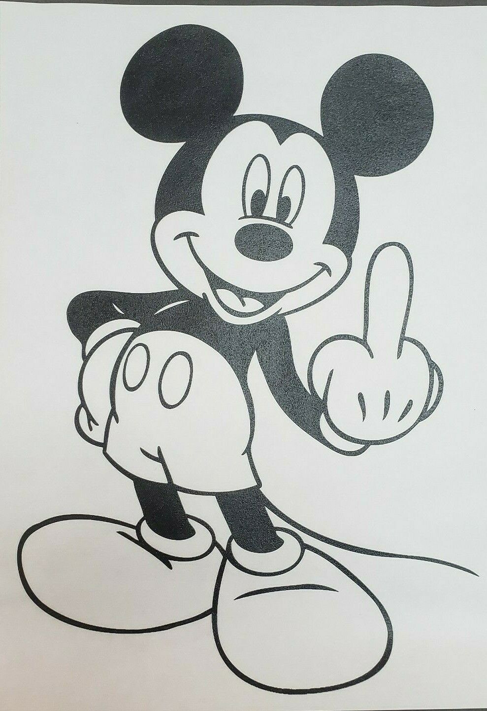 Mickey Mouse Middle Finger Logo Iron On Heat Transfer Black 9x13" Disney