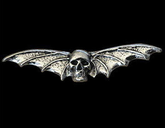 Skull Wing Bat Polished Biker Pin 3 1/8 Inch  Biker Pin