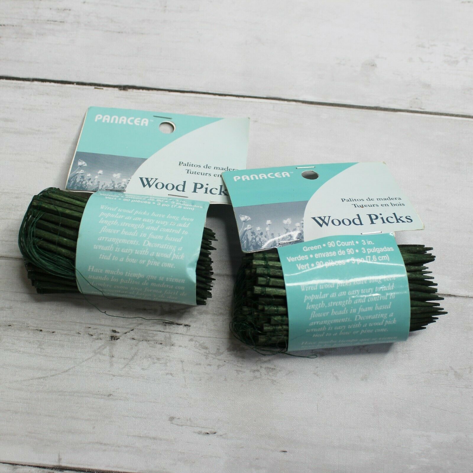 Panacea Wired Wood Floral Picks 90 Count 3" Green Wooden Florist Wire Lot