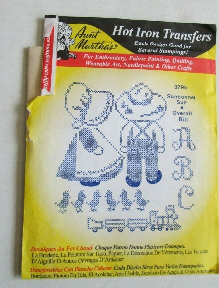 Vintage Aunt Marthas Hot Iron Repeat Transfer Pattern-sunbonnet Sue/overall Bill