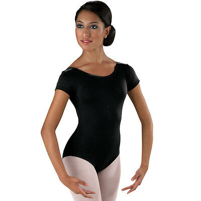 Capezio Tb133 Short Sleeve Leotard Ladies Black Dance Ballet Microfiber New