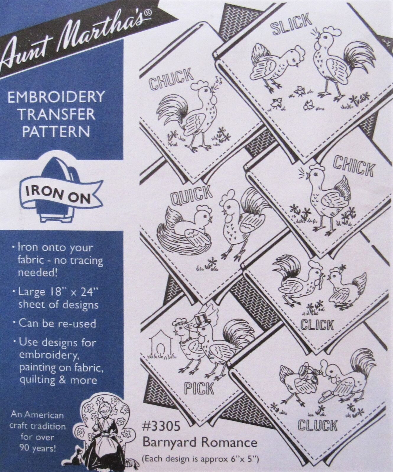 Aunt Marthas 3305 Barnyard Romance Embroidery Transfer Pattern Chicken Rooster