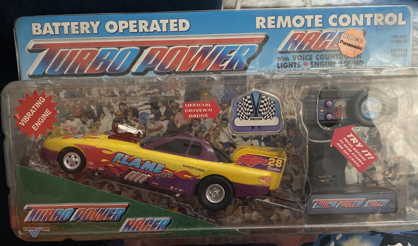 Vintage 1990s Turbo Power Racer Remote Control Funny Car New In Package Vision