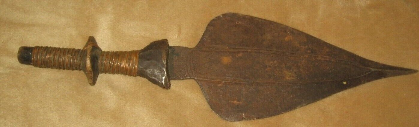 Antique African Ceremonial Knife - 19th C. -  Leaf Shaped Blade  Belgium Congo