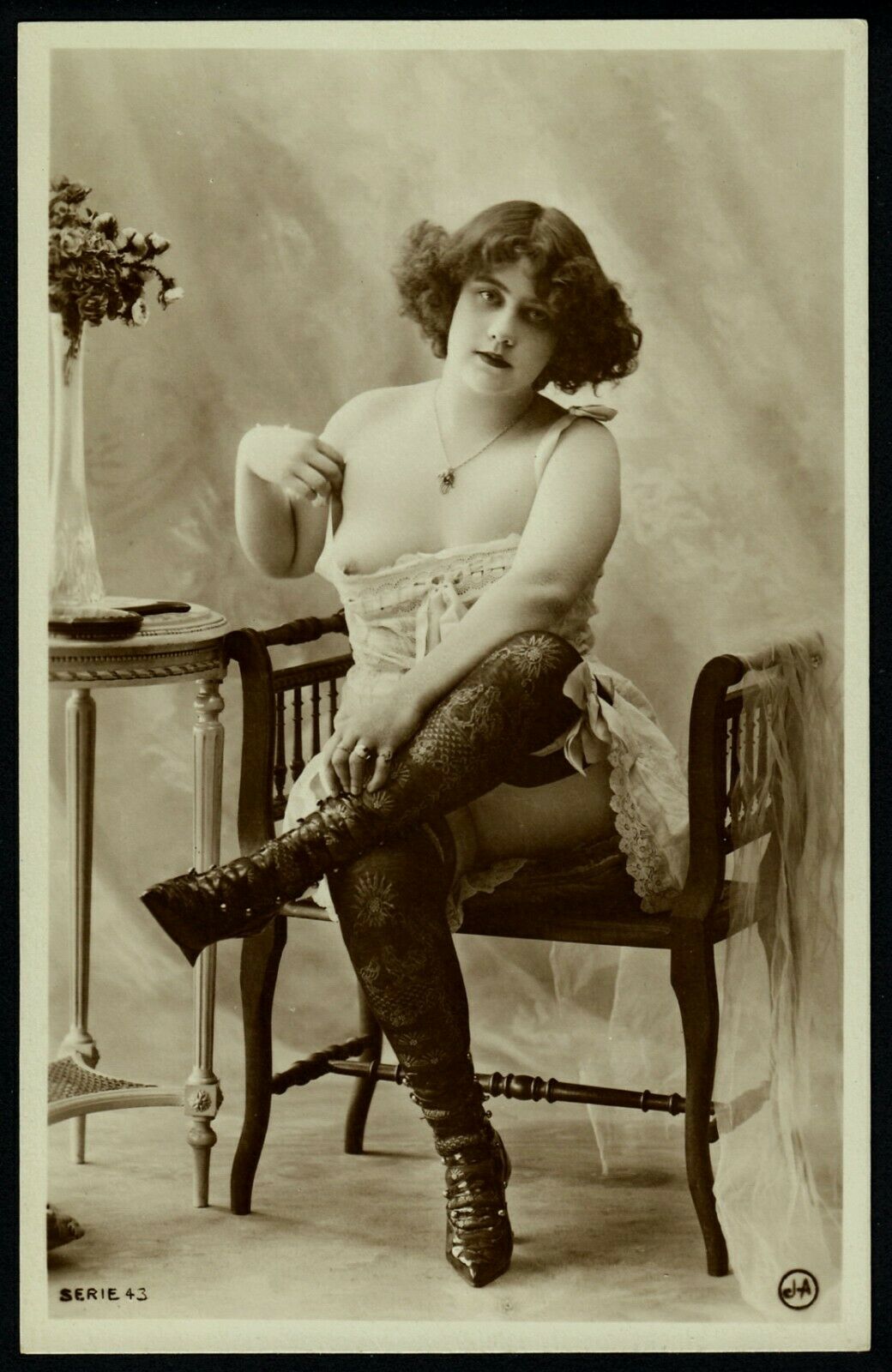 Original 1910 French Postcard Photo Nude Girl Lingerie Stockings Jean Agelou