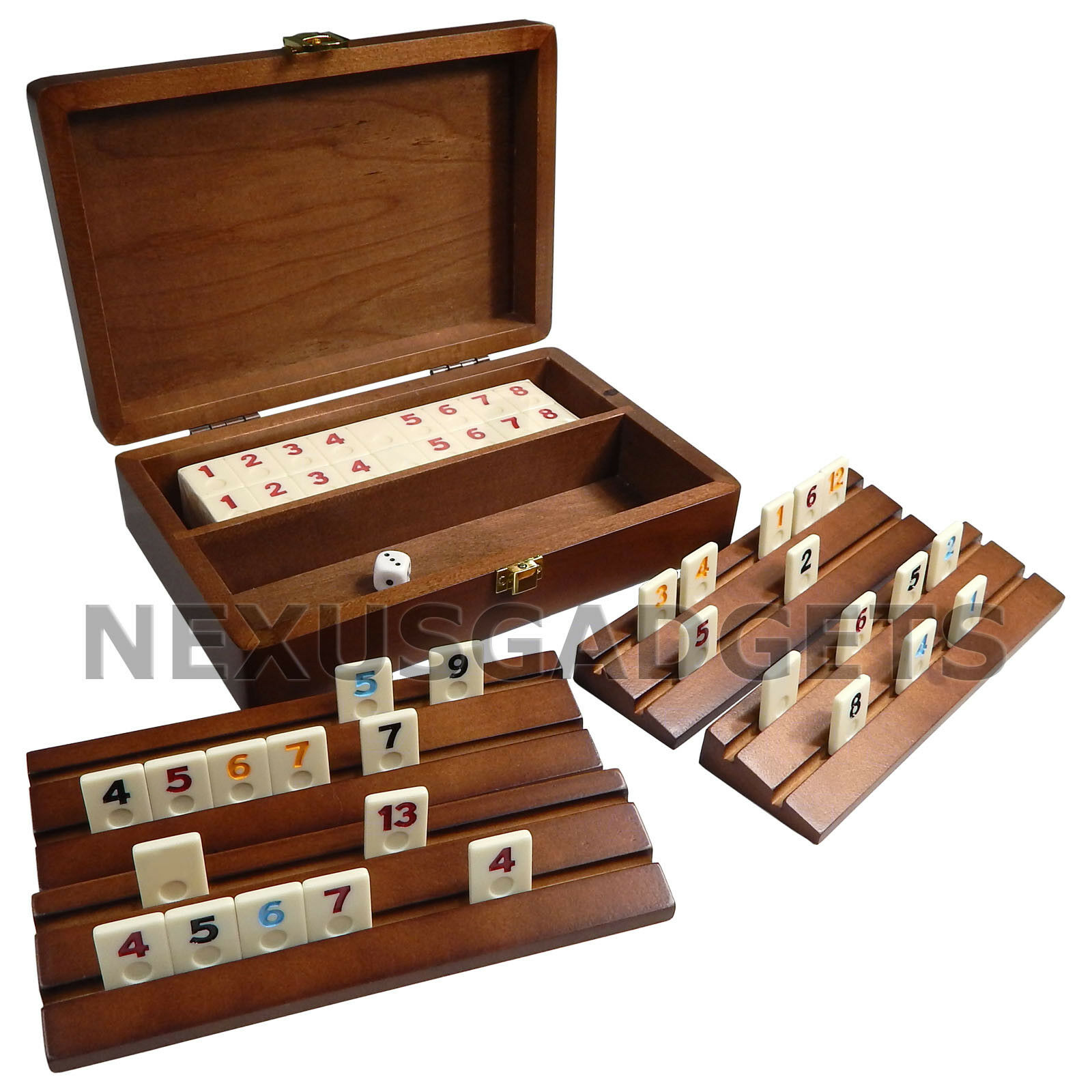 Triz Travel Rummy Board Game Set Wood Case Mini Small Racks Tiles Classic, New