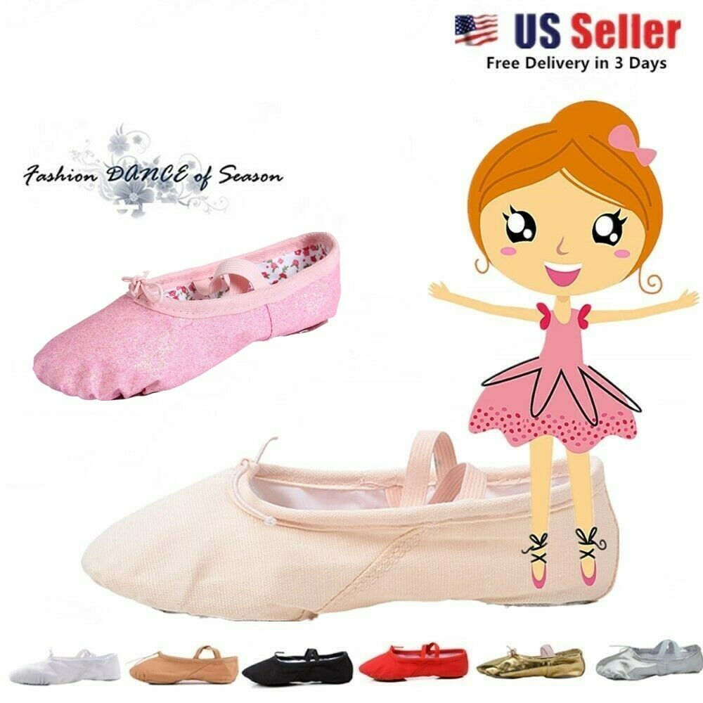 Nexete Canvas Leather Ballet Dance Slipper Shoes For Toddler  Kids & Girl