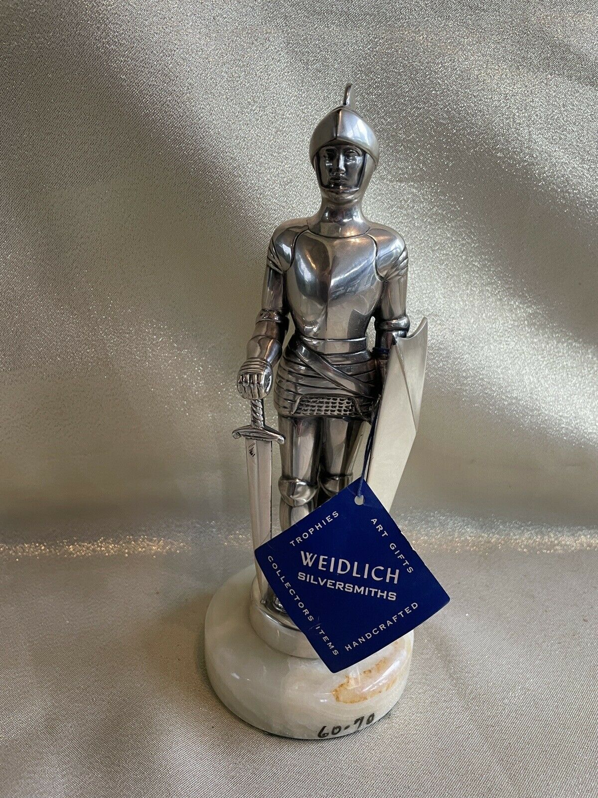 Vintage 1960s Weidlich Silversmiths Silverplate 999 + Knight Figurine Statue