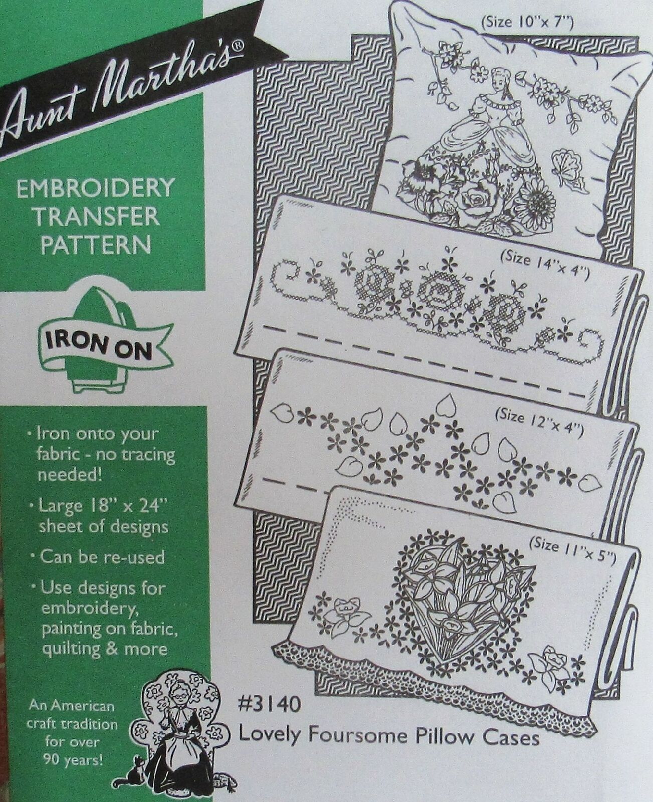 Aunt Martha's 3140 Flowers Southern Belle Pillowcase Embroidery Transfer Pattern