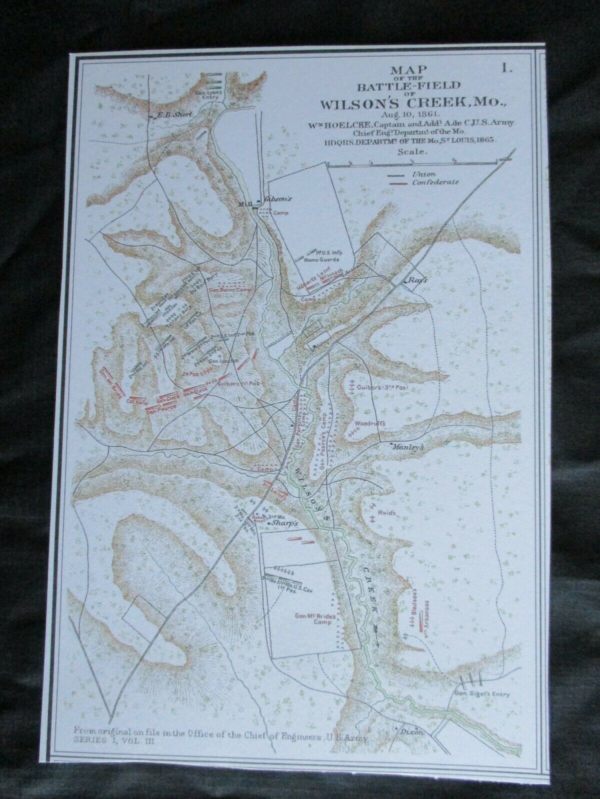 Civil War Map Print Of  The Battlefield Of Wilson's Creek, Missouri Aug.10, 1861