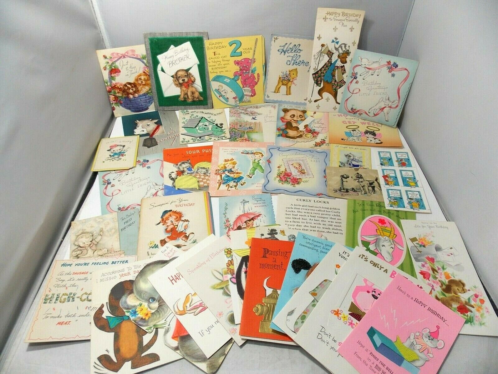 38 Vintage Used Greeting Cards- Animal & Kids Designs 1930-60's