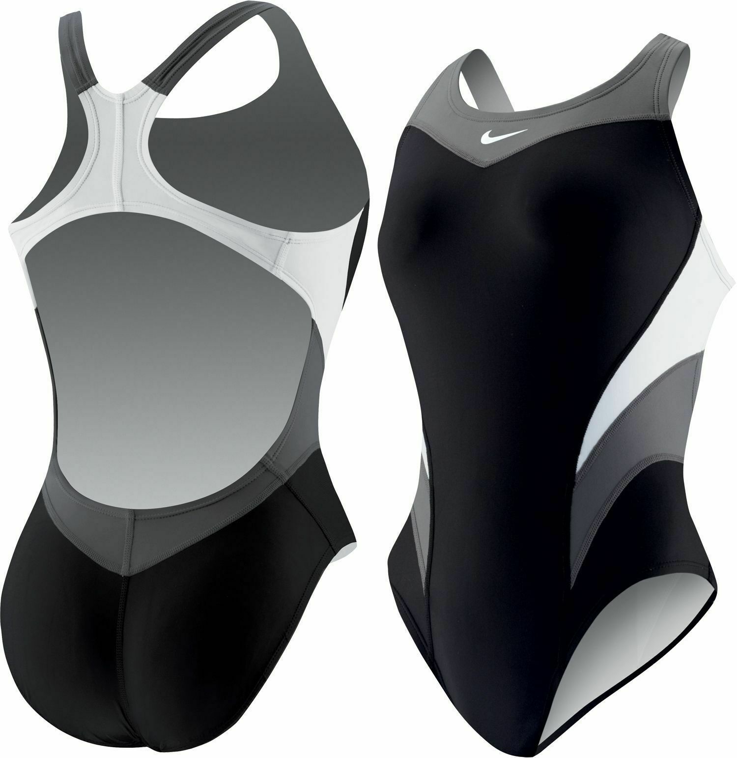 Nike Women's Size 40 / Women 14 Swimsuit One Piece Racer Back Black/gray/white