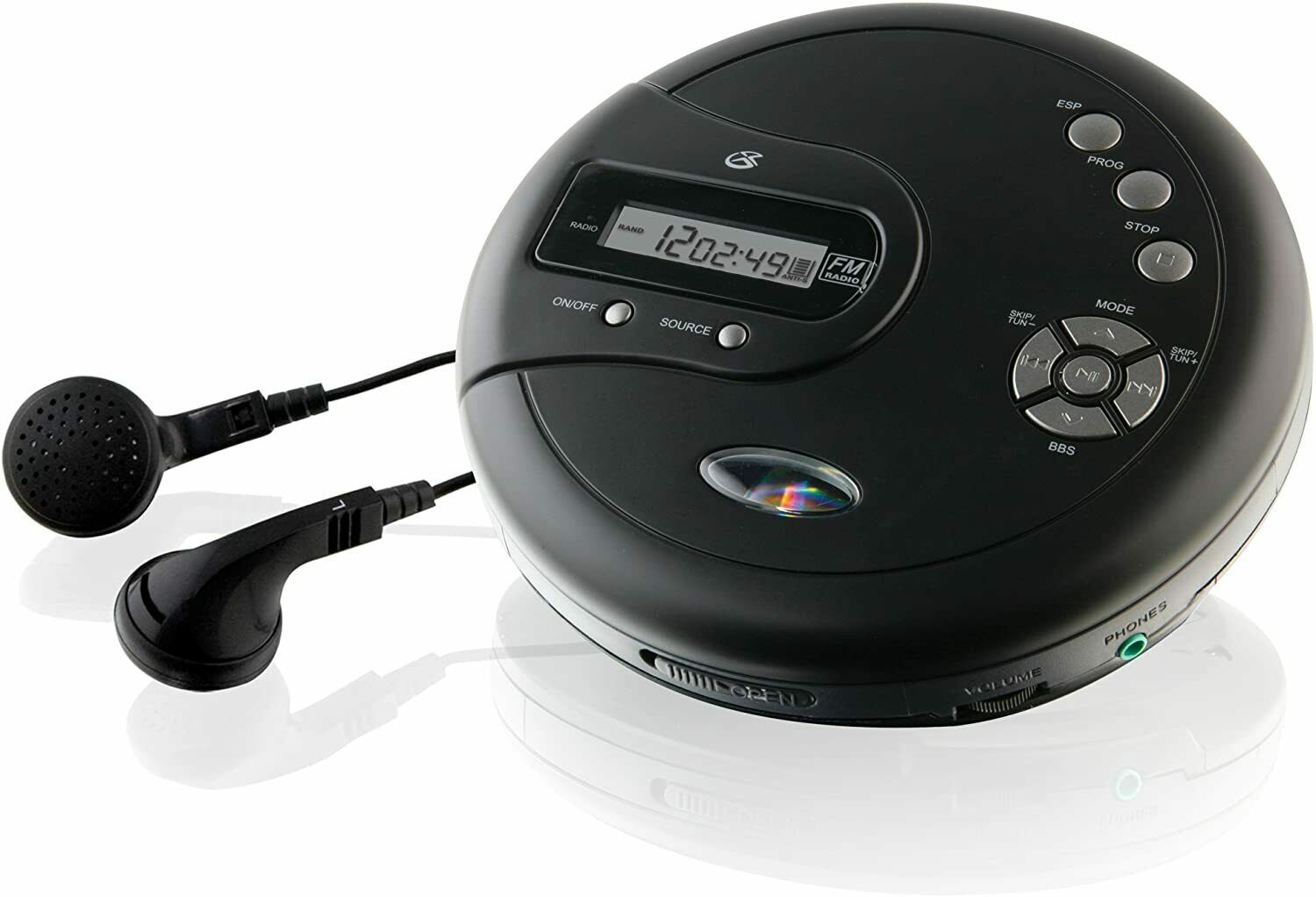 Gpx Pc332b Portable Cd Player With Anti-skip Protection, Fm Radio With Earbuds