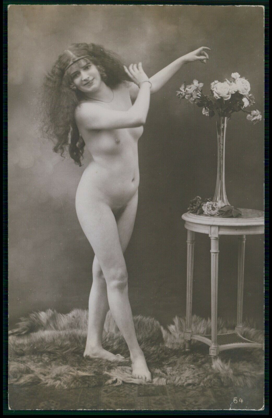 French Full Nude Woman Long Hair Dancing Pose Original 1910-1920s Photo Postcard