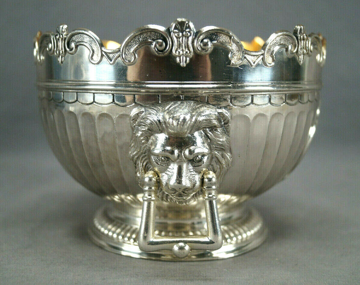 Vintage Corbell & Co Silverplate Lion's Head Handles Flower Frog Monteith Bowl