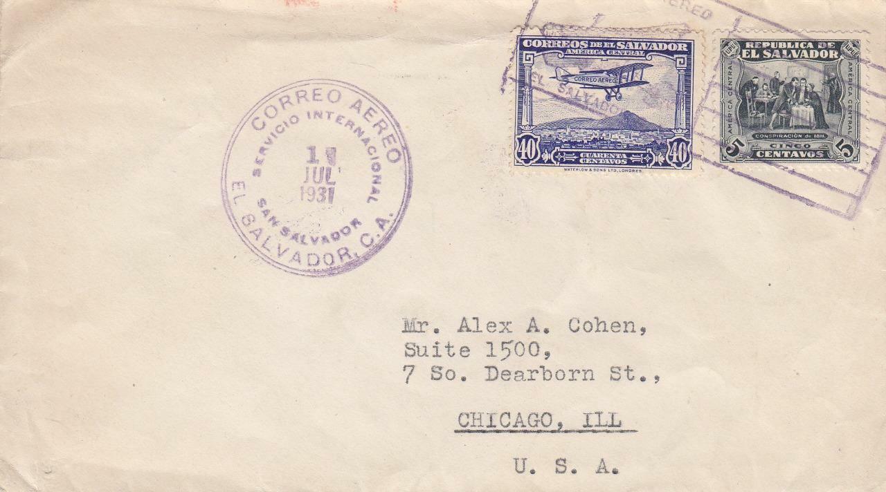 El Salvador To Chicago, Il, Airmail, 1931, (21573)