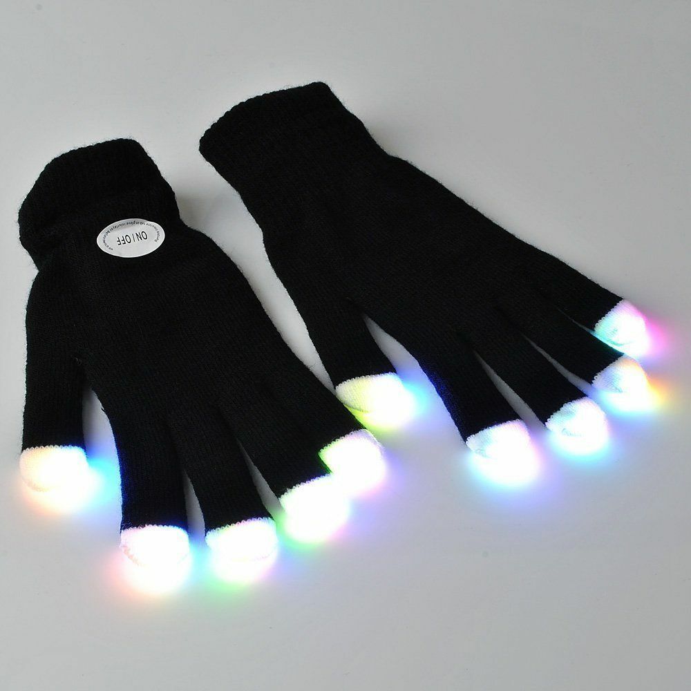 Led Rave Flashing Gloves Finger 7 Mode Dark Light Lighting Glow Electro Colorful